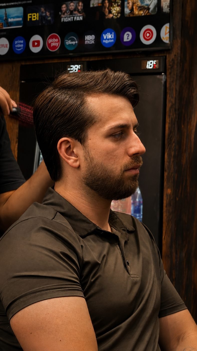 Corte masculino finalizado na The Barber Pub